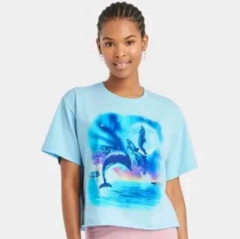 Women’s Dolphin Crop Top by Mighty Fine- Blue- XS